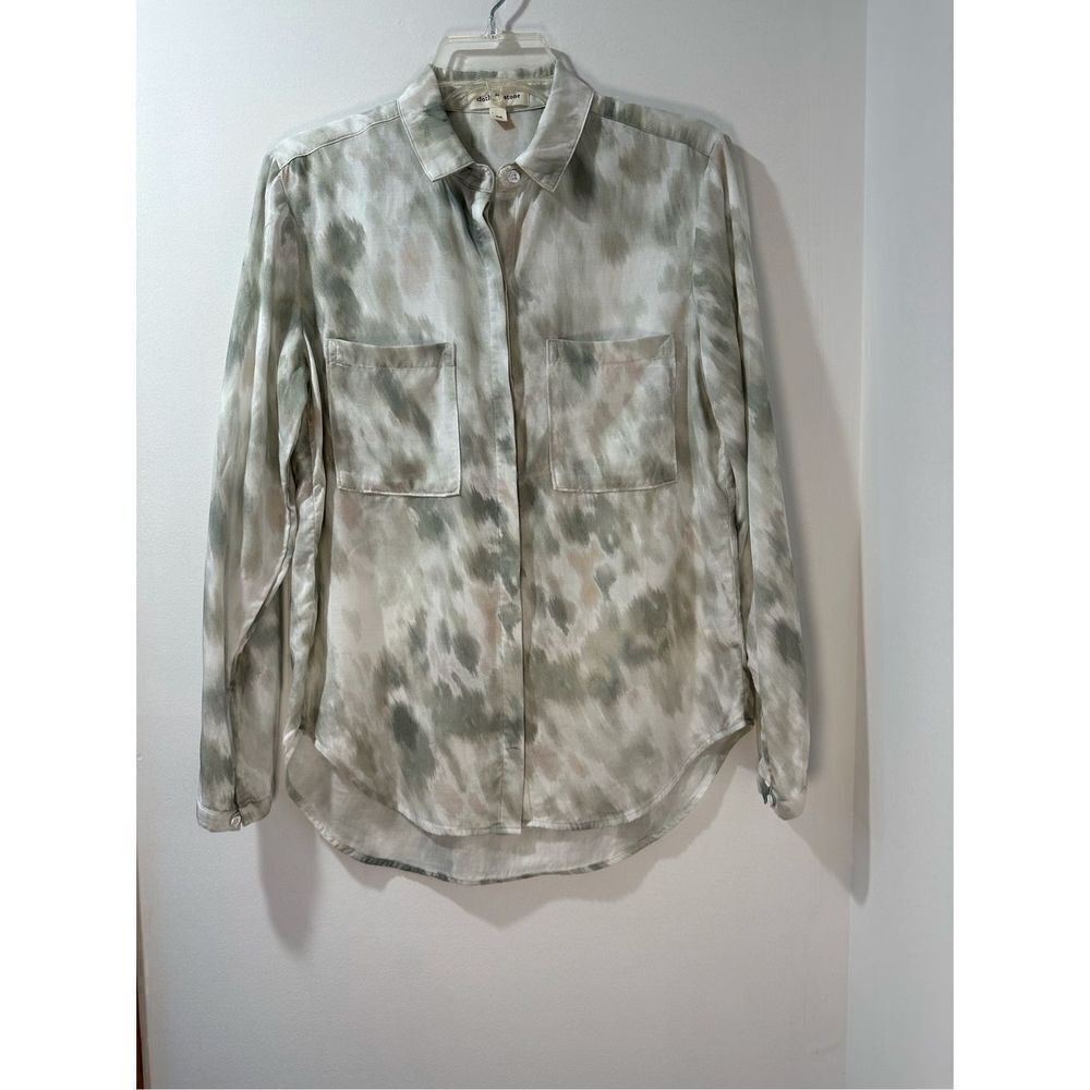 Cloth & Stone womens gray & white long sleeve button shirt w/pockets XS #34-0856